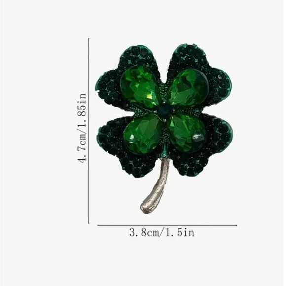 🍀 Betsey Johnson sparkling green lucky four leaf clover brooch 🍀 - Picture 6 of 8